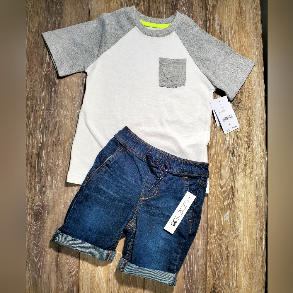 Boys' Gray and White Raglan Tee & Jean Shorts Set by Joe's Jeans Size 4T